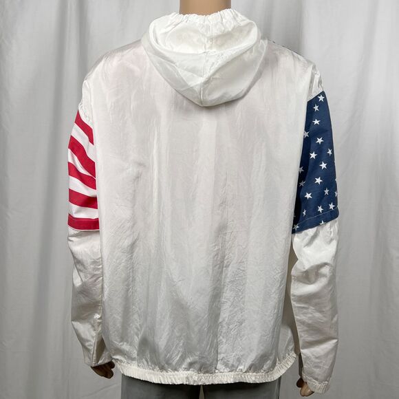 Vintage 90s Star On The Beach Unisex One Size White USA Flag Windbreaker Hoodie - Picture 6 of 9